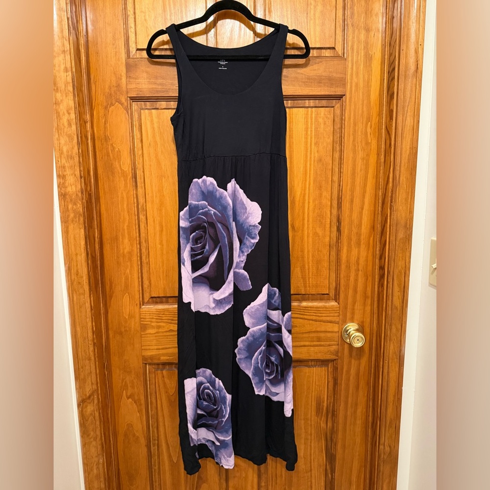INC International Concepts Black and Purple Rose Maxi Dress